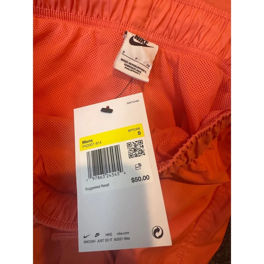 Nike Mens Sportswear Small T-Shirt Shorts Set Outfit Coral Orange Magic Ember